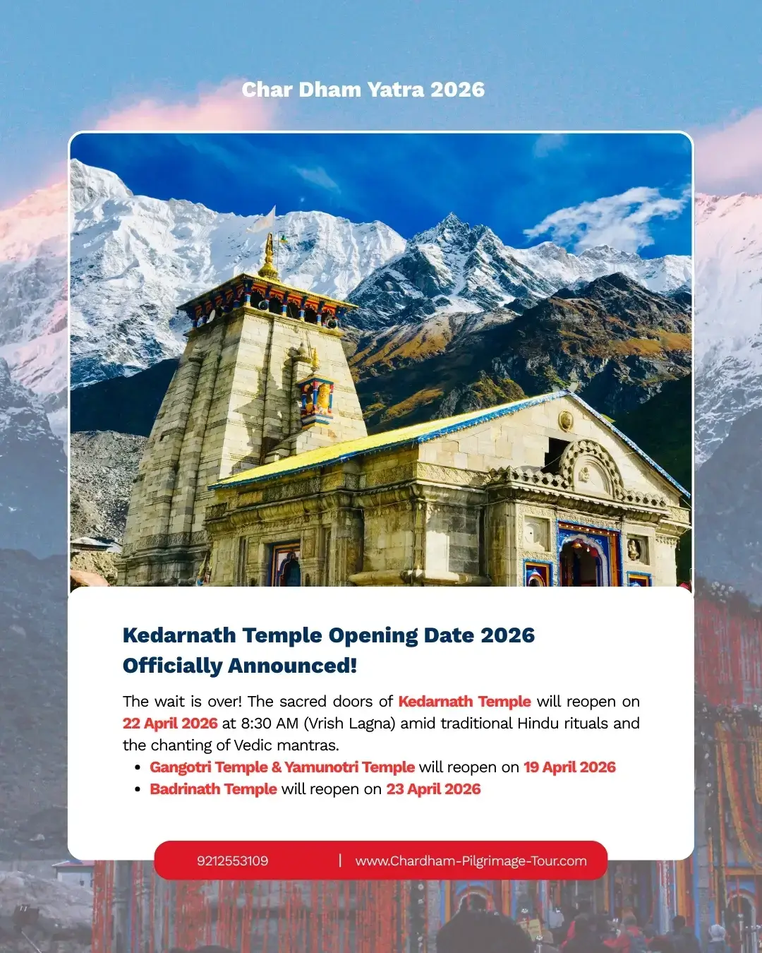 Kedarnath Temple Opening Date 2026